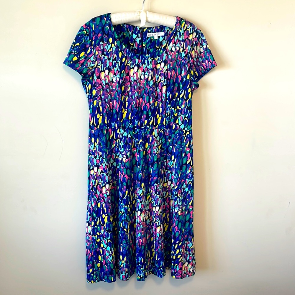 Cleo stretchy short sleeved & scoop neckline multicoloured dress